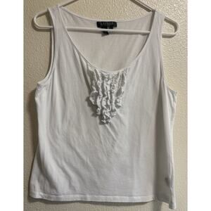 RALPH LAUREN Women’s Size LP White Ruffle V-Neck Tank Top LRL Capsule Preppy